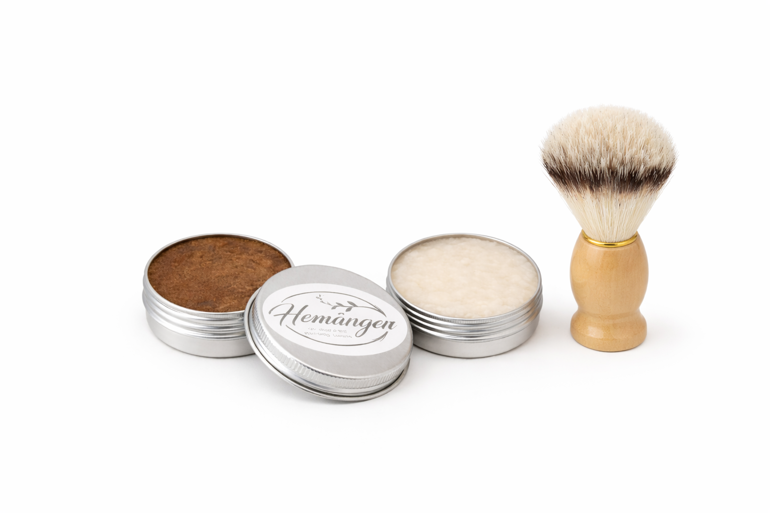 Ängsmedens shaving set with two shaving soaps and a shaving brush